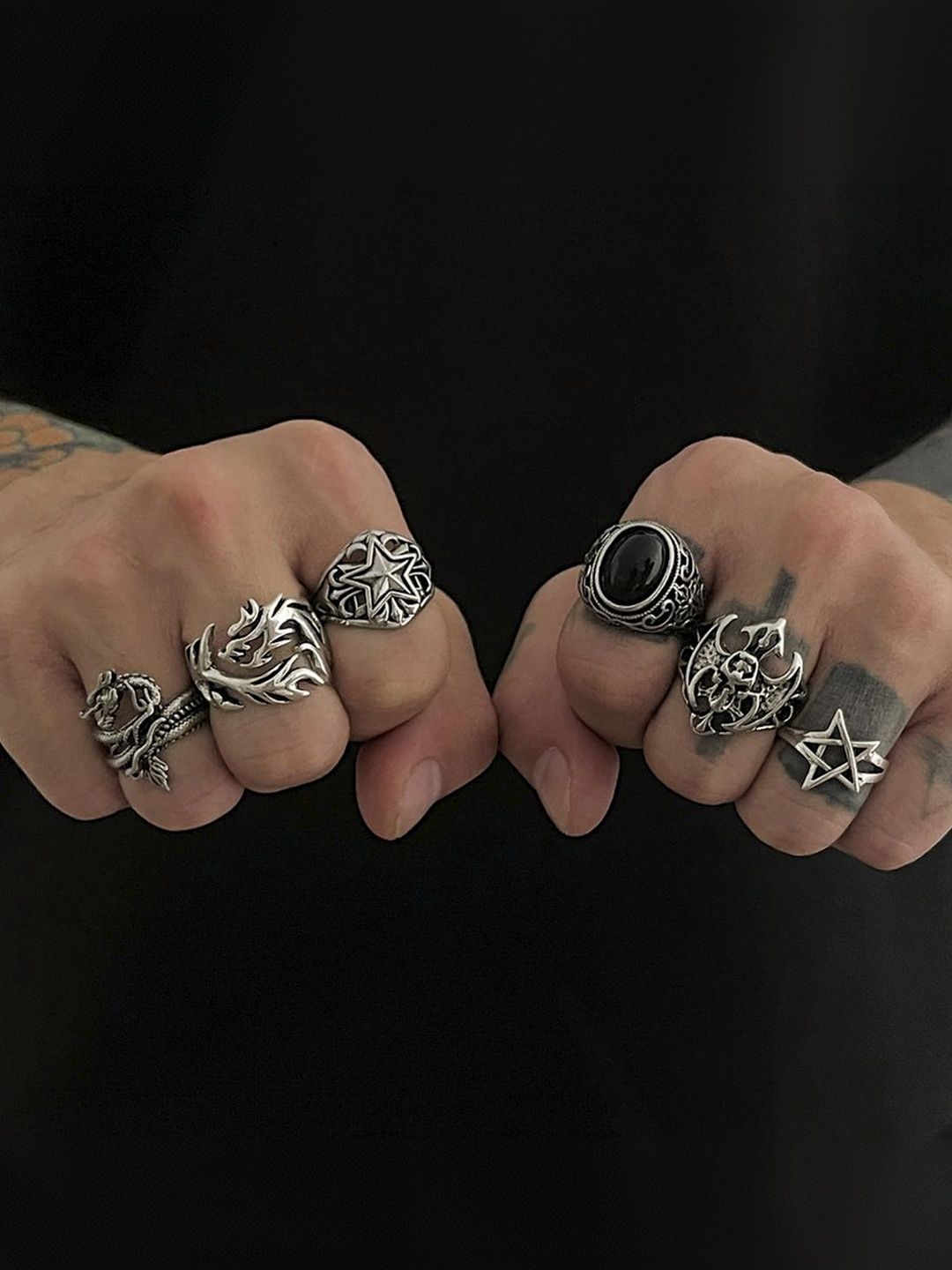 Men Set Of 6 Silver-Plated Finger Ring