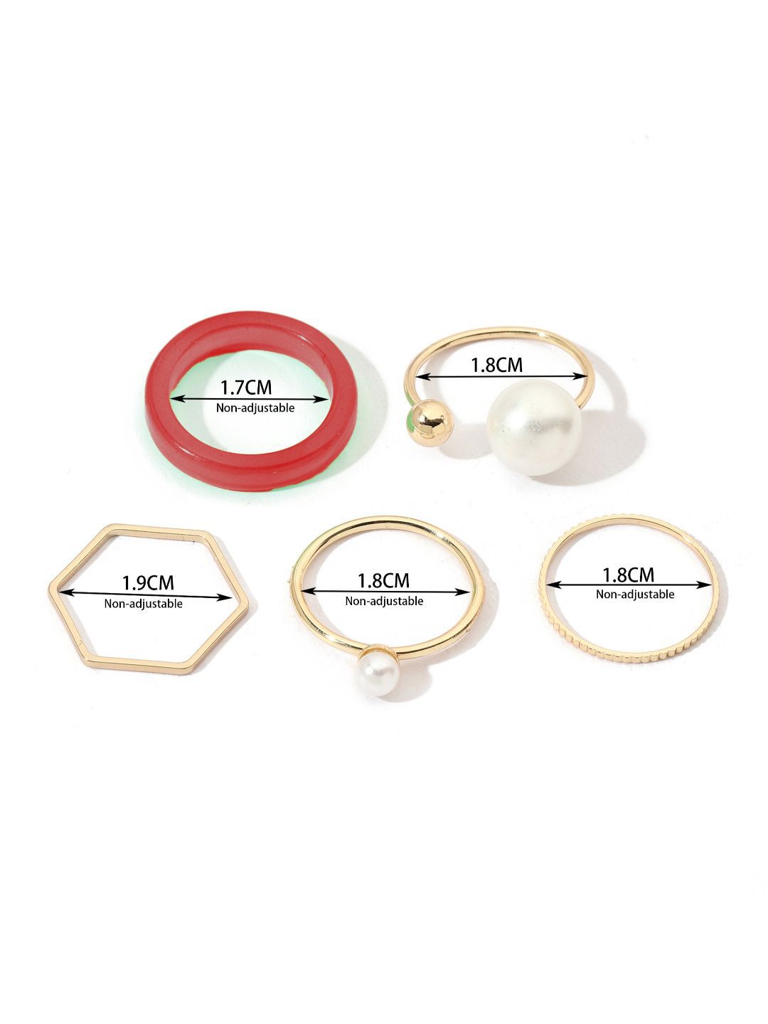 SALTY Set Of 5 Cherry Pearl Stylish Adjustable Finger Rings