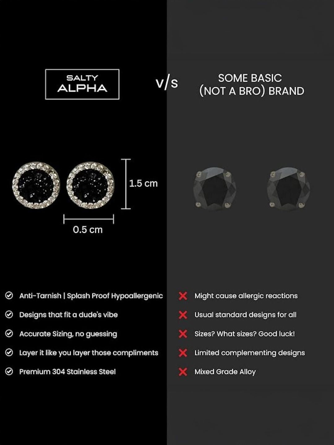 SALTY Stainless Steel Dusky Solitaire Studs Earrings