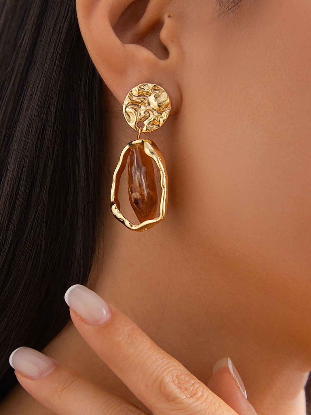 Gold-Plated Oval Drop Earrings