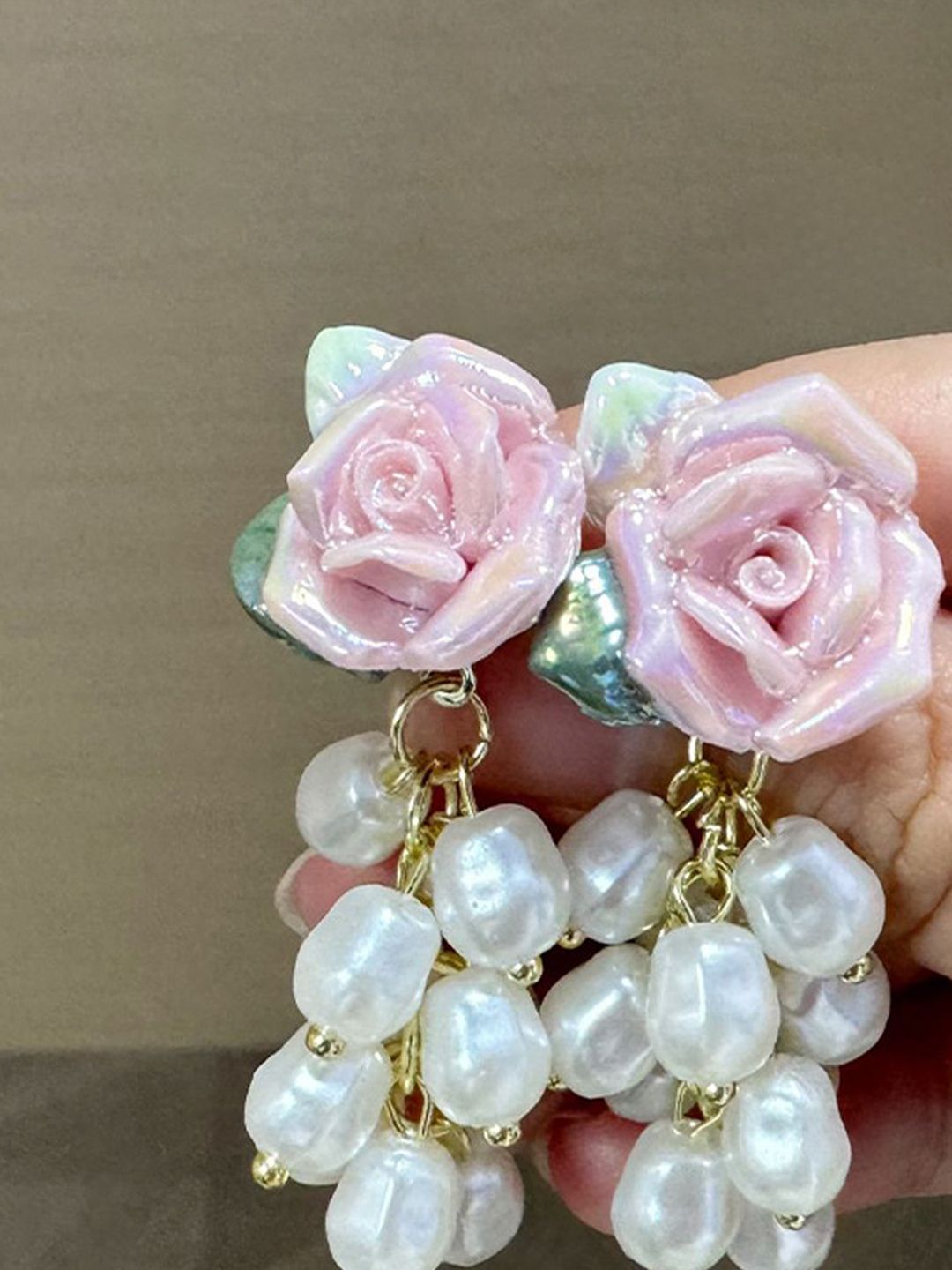 Gold-Plated Pearls Floral Drop Earrings