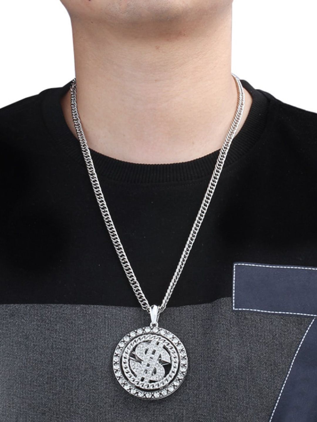 SALTY Stainless Steel Stone Studded Circular Pendants with Chains