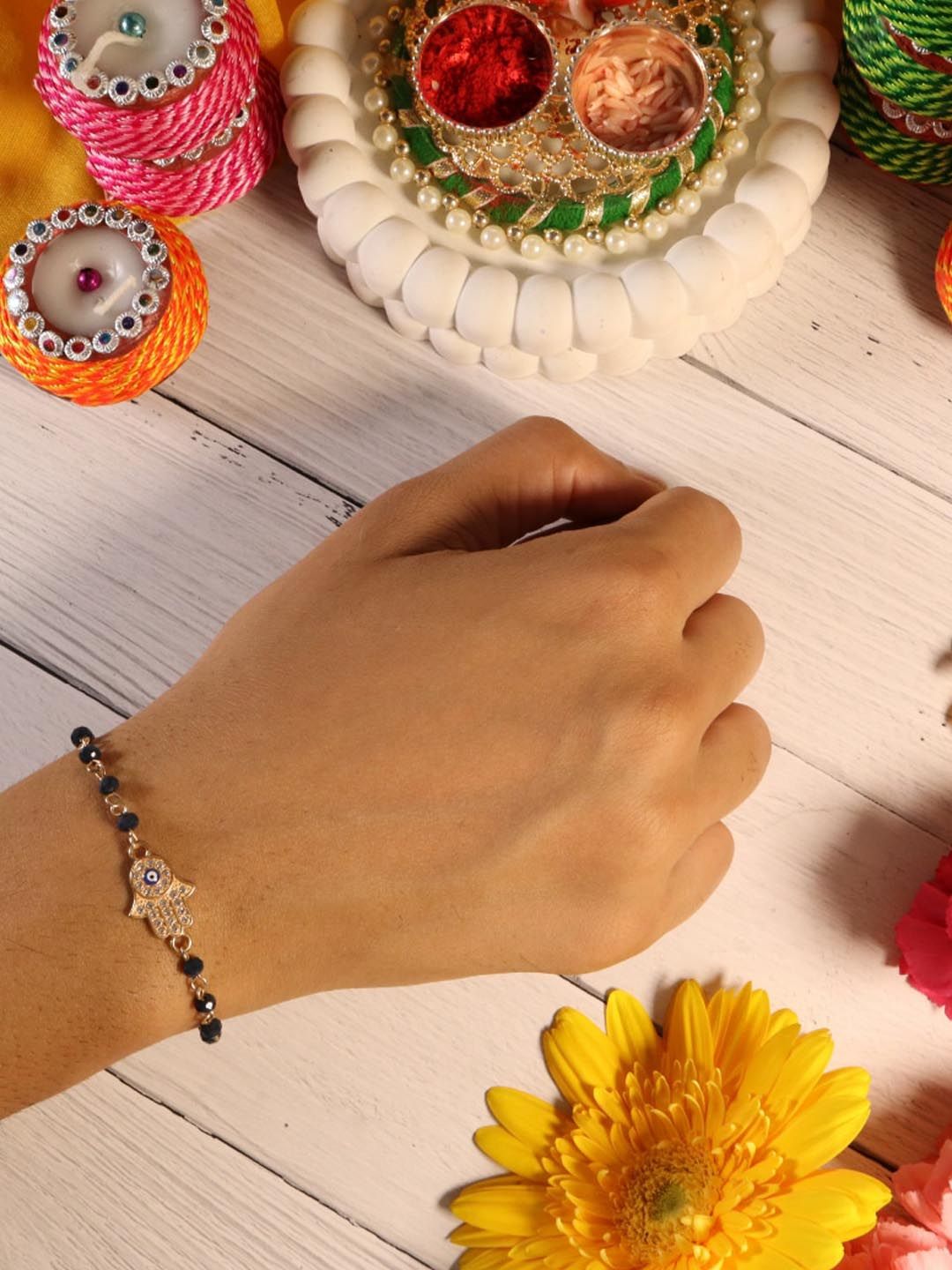 SALTY Evil Eye Hamsa Beaded & Studded Rakhi