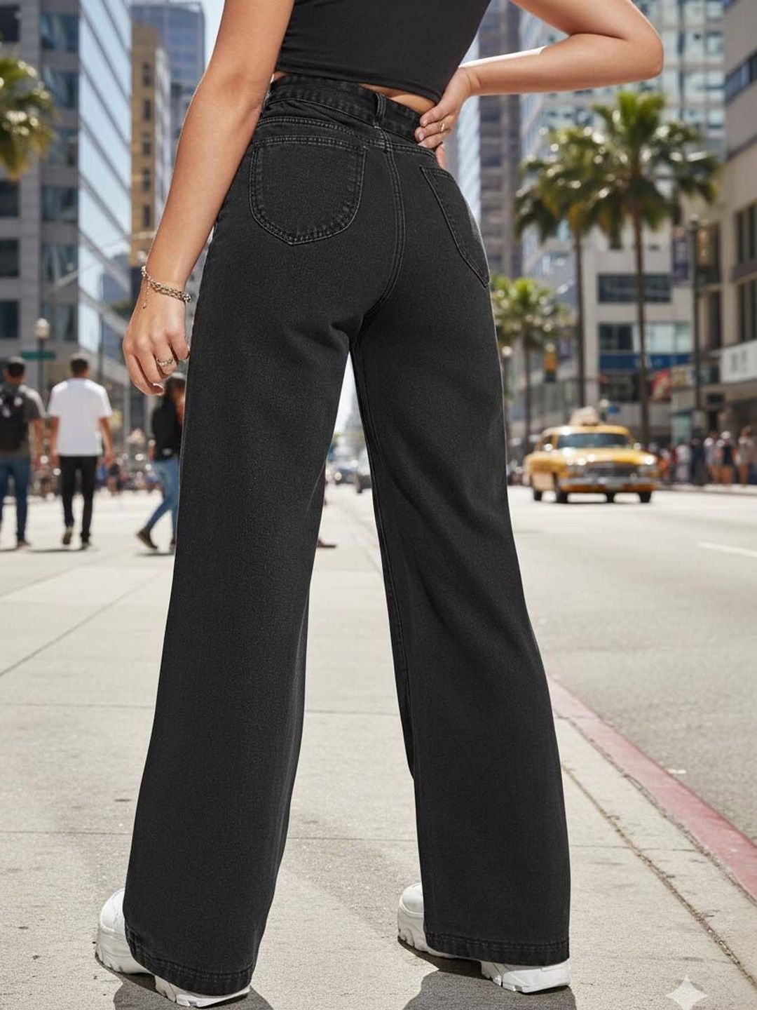 Women Urban Wide Leg High-Rise Stretchable Jeans