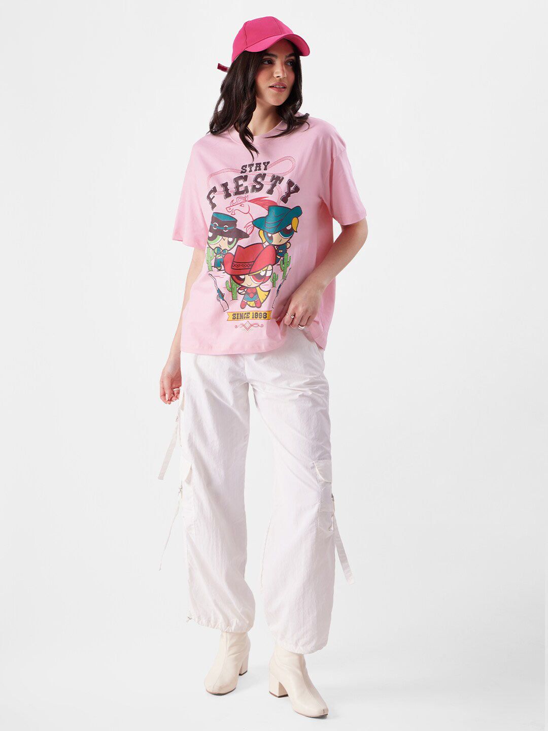 Women Oversized Powerpuff Girls Pink Tshirts