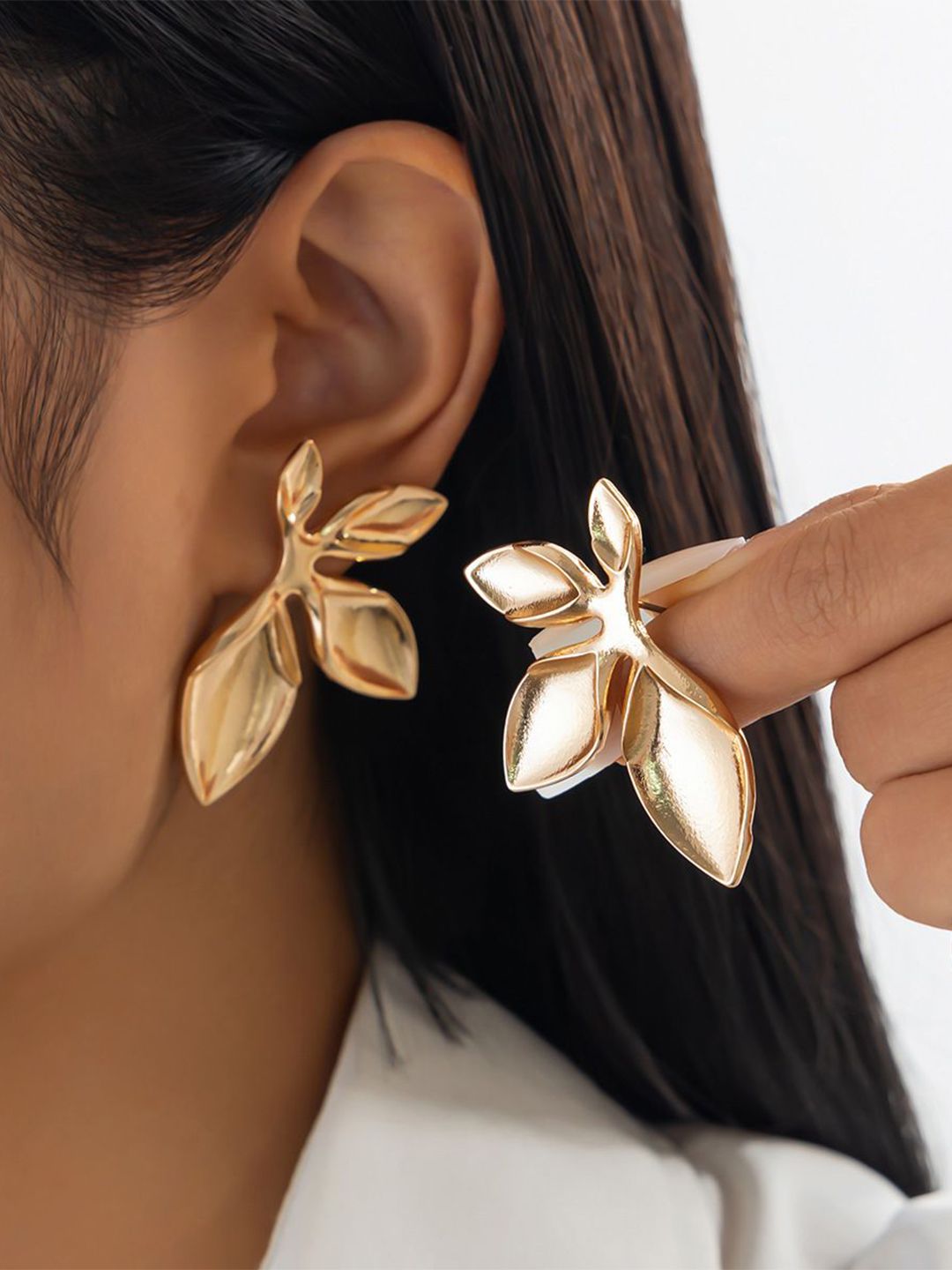Gold-Plated Leaf Shaped Drop Earrings