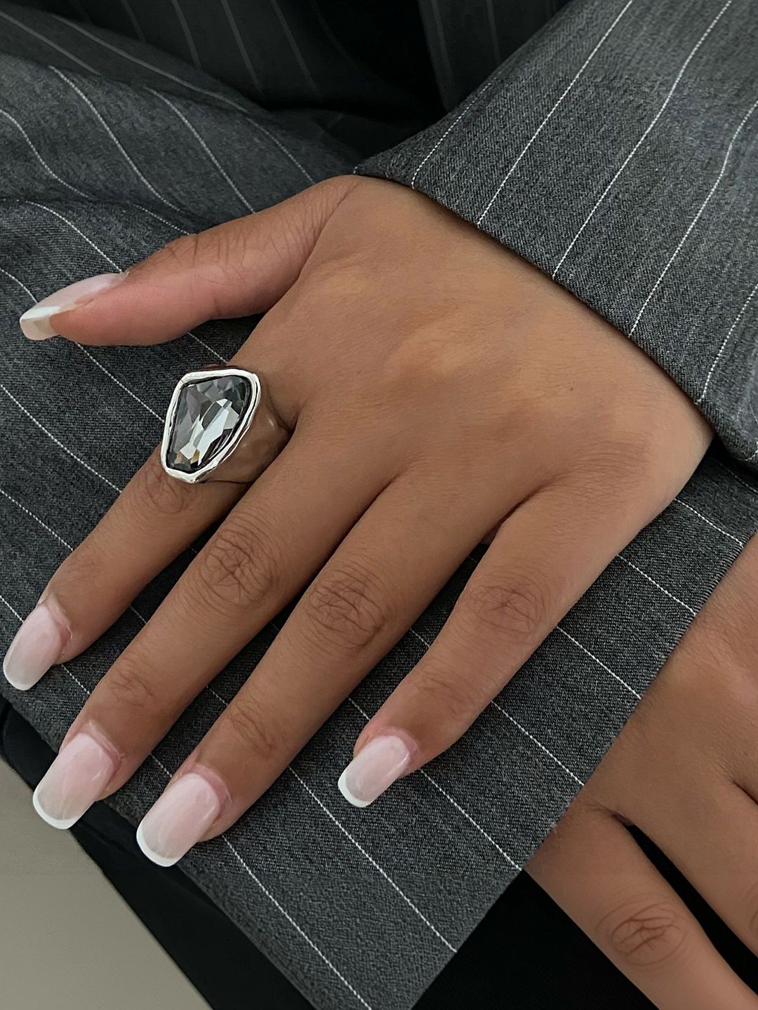 Silver-Plated Stone-Studded Finger Ring
