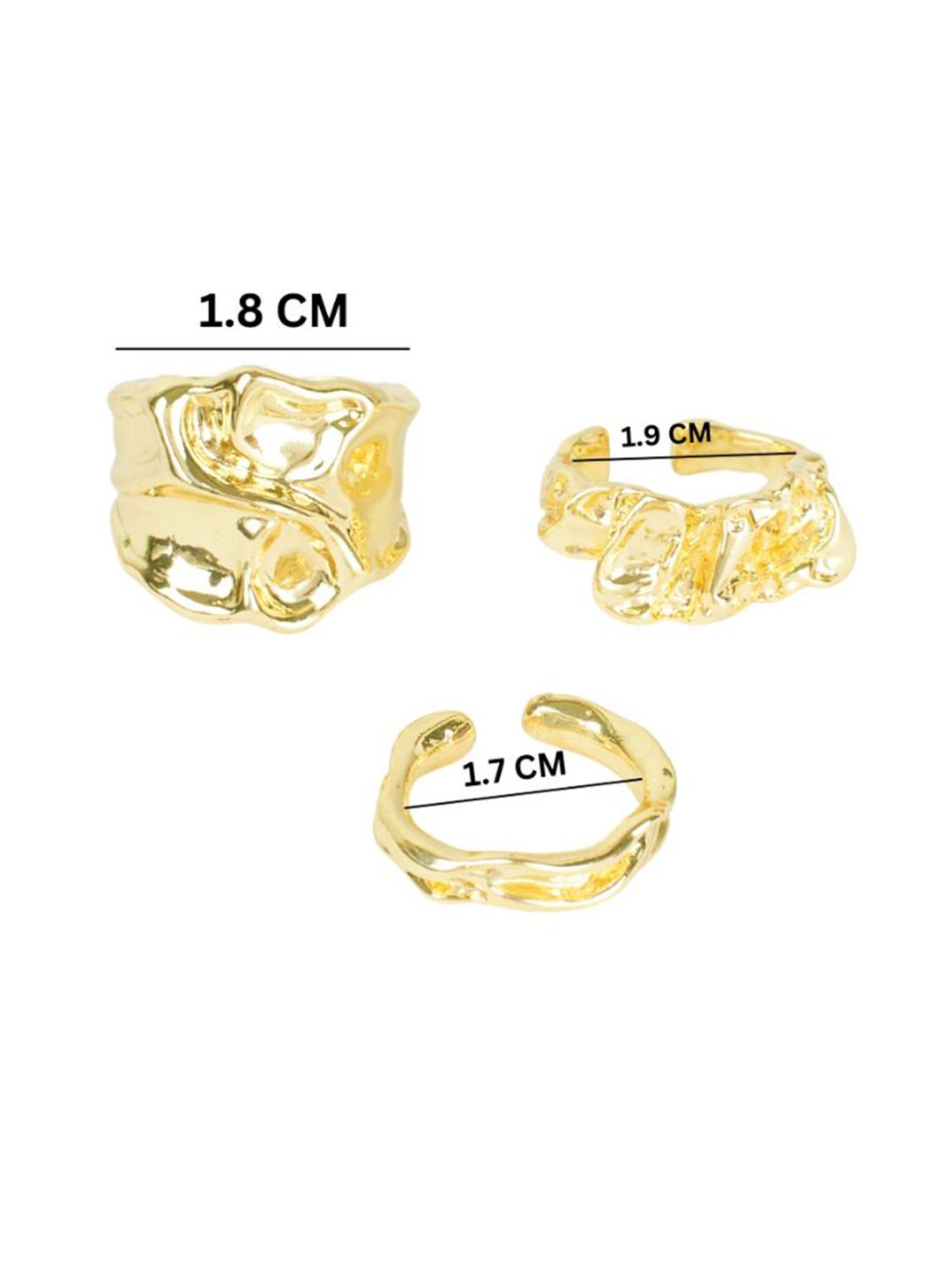 SALTY Set Of 3 Women & Girls Elegance Gold Chunky Design Adjustable Finger Rings