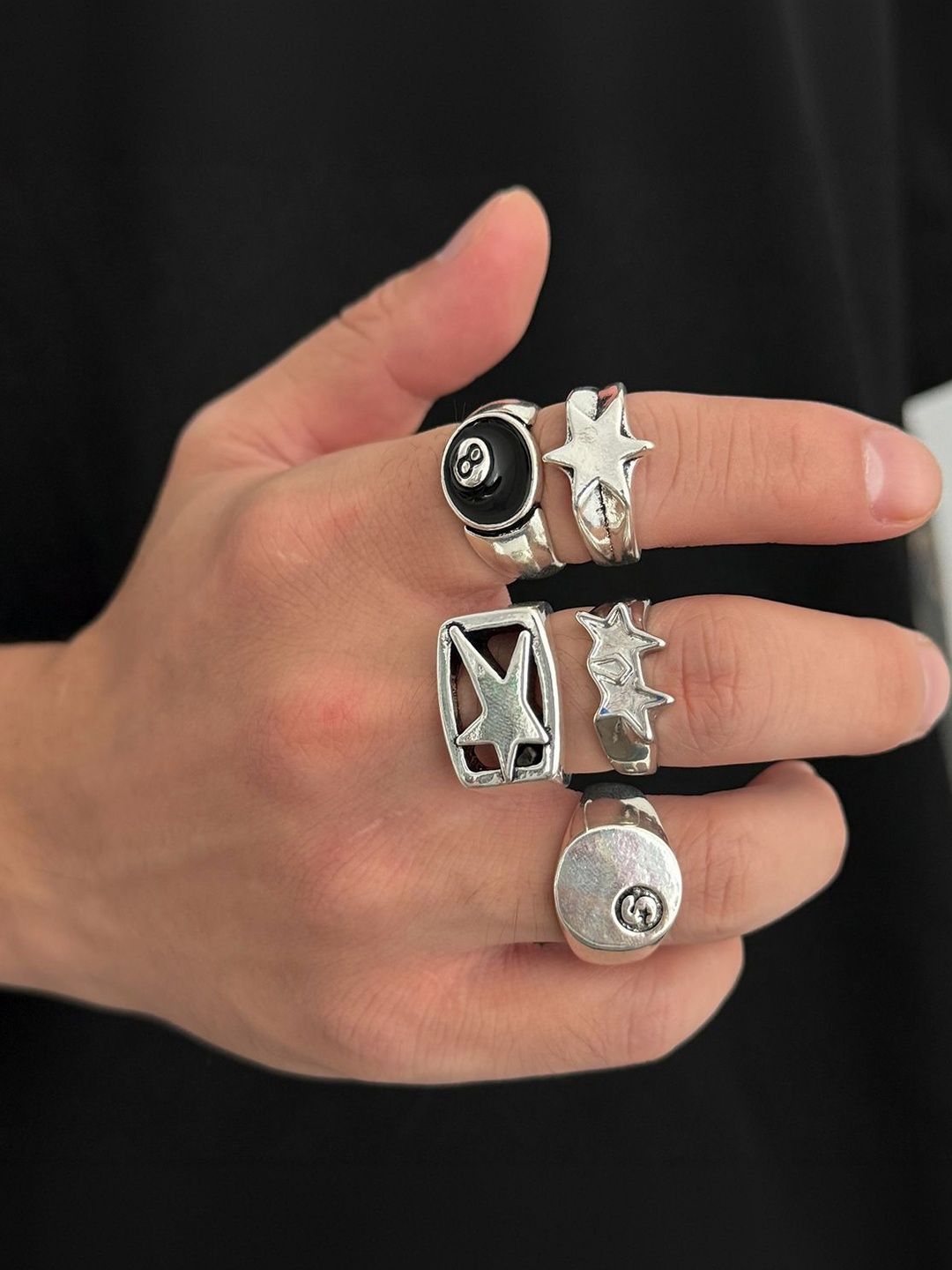 Set of 5 Silver-Plated Finger Ring