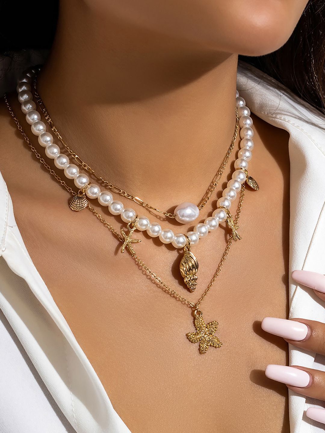 Gold-Plated Pearls Layered Chain
