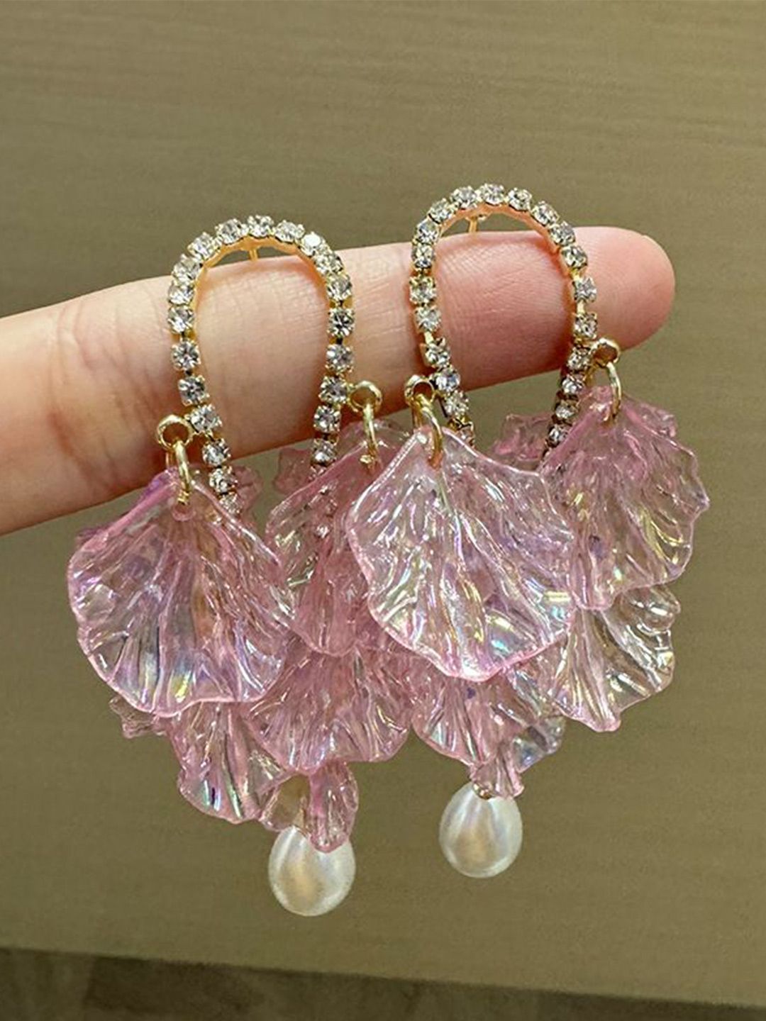 Gold Plated Pearls beaded Contemporary Drop Earrings