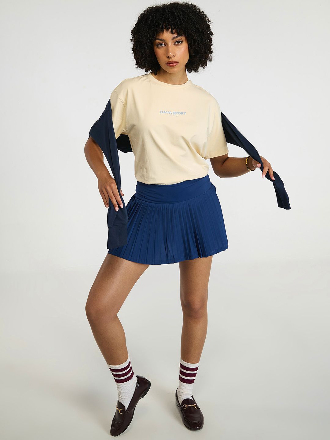 Women Cream Cava Sport Oversized Printed Cotton-Spandex Tee