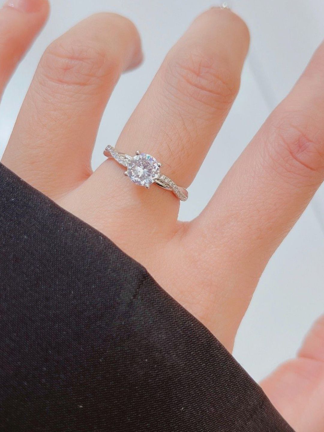 SALTY Ethereal Twist Silver Solitaire Studded Ring For Women & Girls