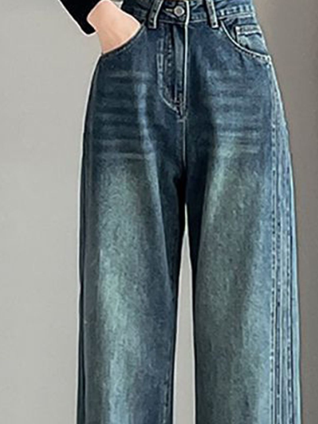 Women Wide Leg Slash Knee Jeans