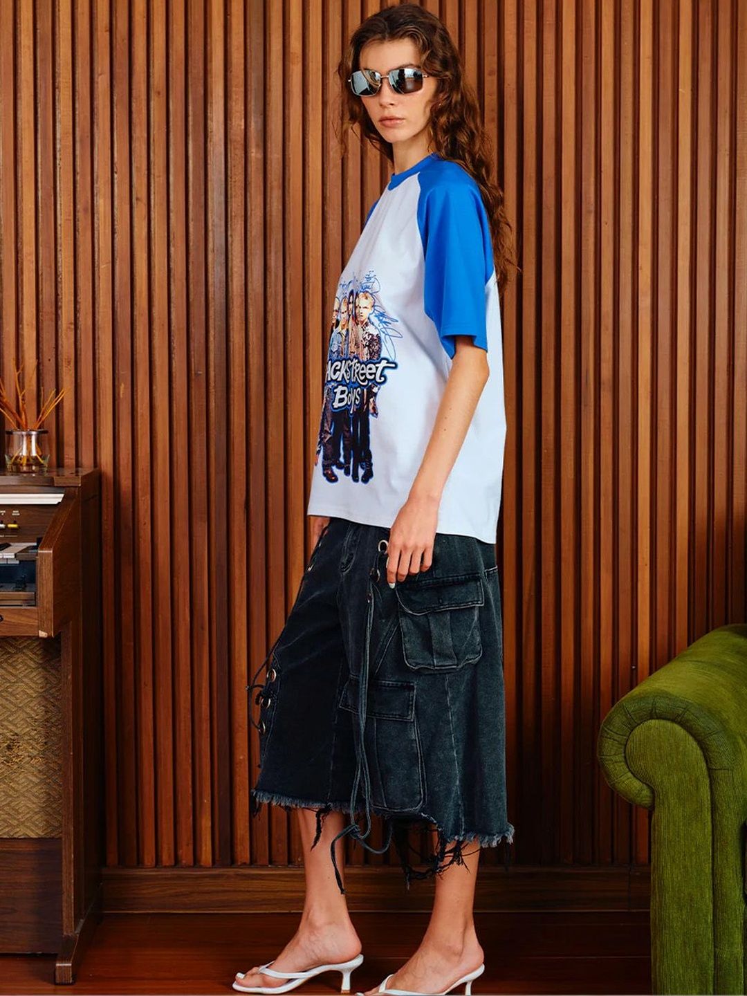 Women Printed Drop-Shoulder Sleeves Pockets T-shirt