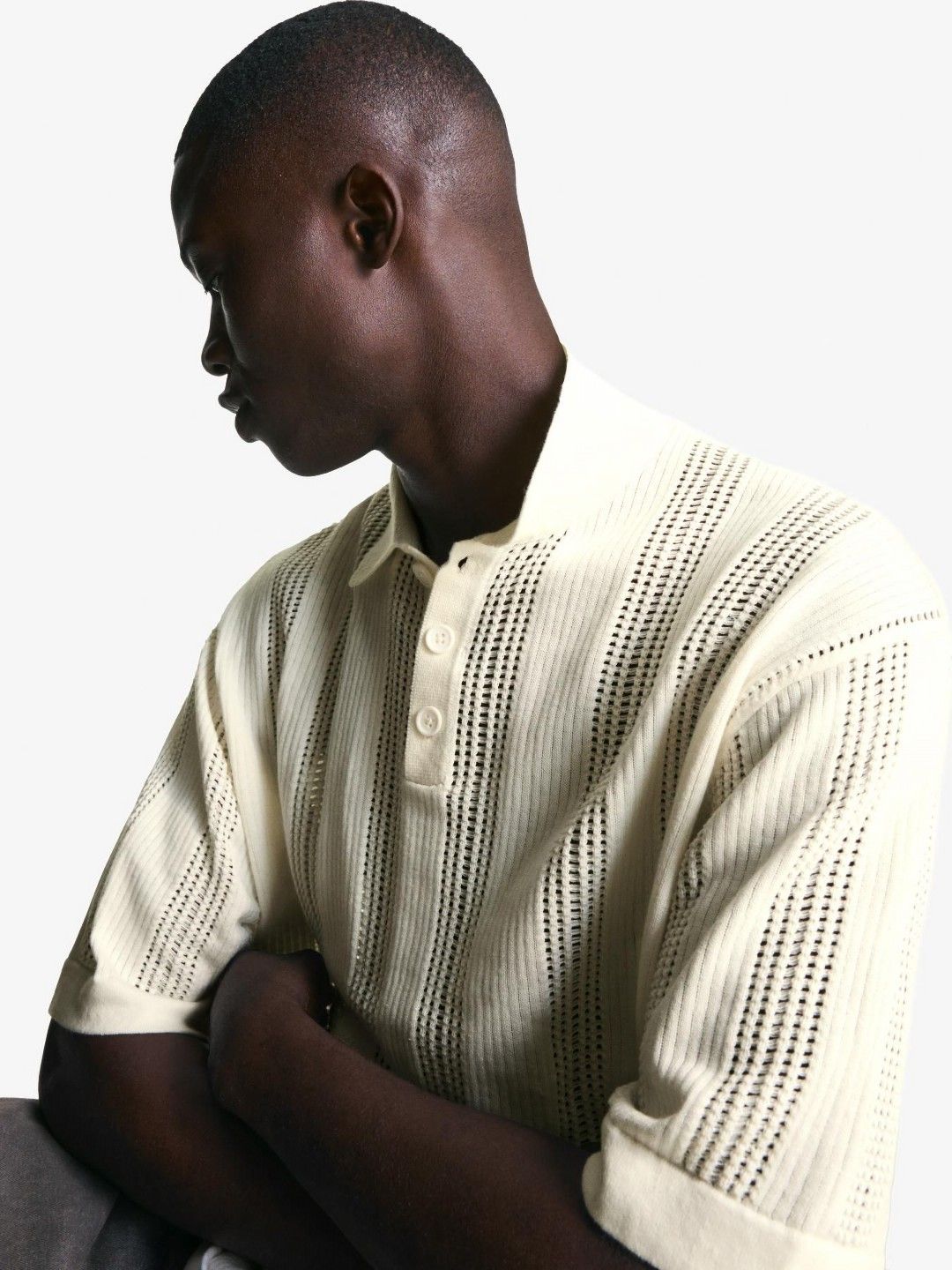 Textured openwork polo shirt