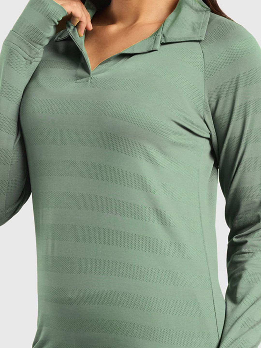 Women Vogue Self Design Polo Collar T-shirt