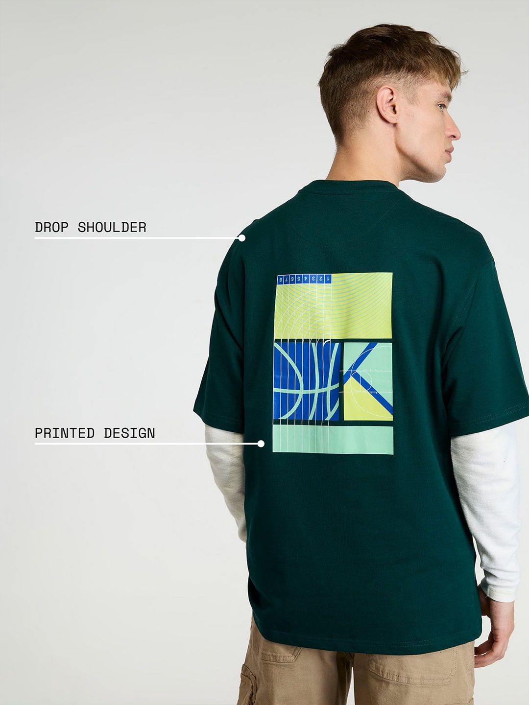 Men Pine Trackline Oversized Printed Cotton Tee
