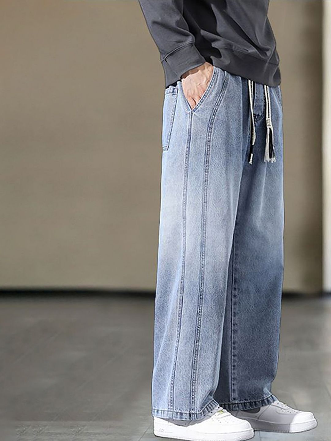 Men Wide Leg Light Fade Jeans