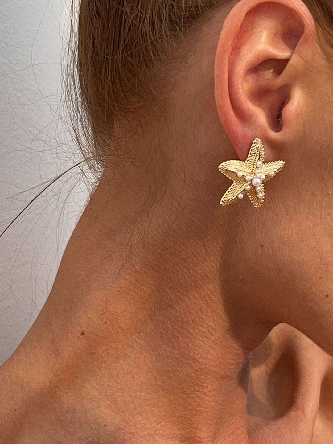 Gold-Plated Pearls Beaded Star Shaped Studs