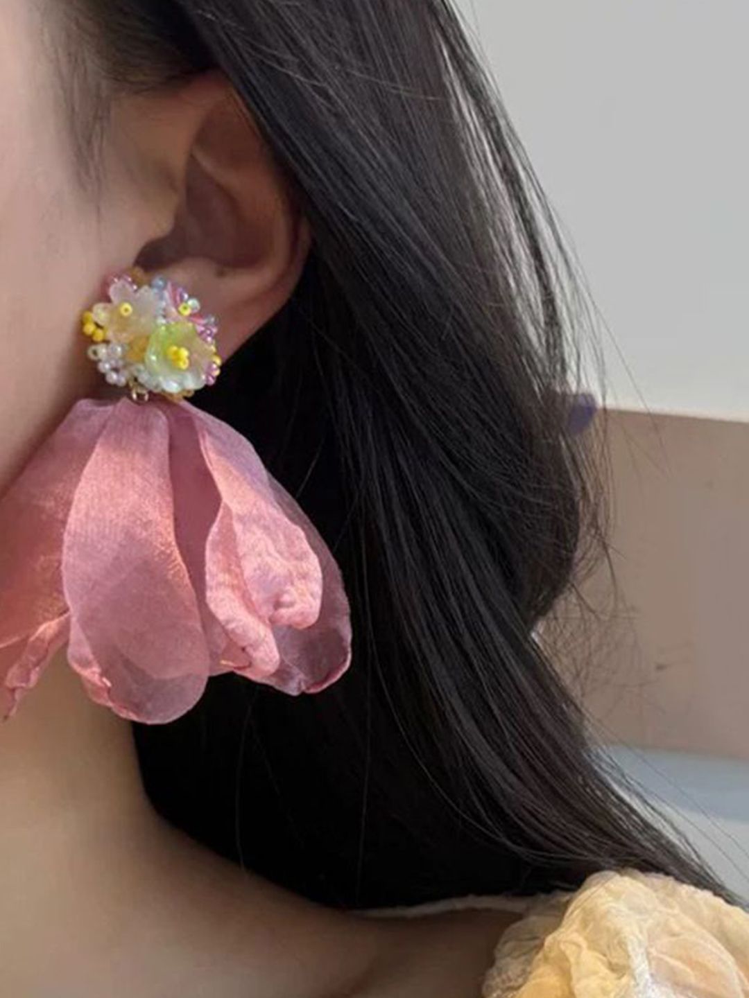 Artificial Beaded Floral Shaped Drop Earrings