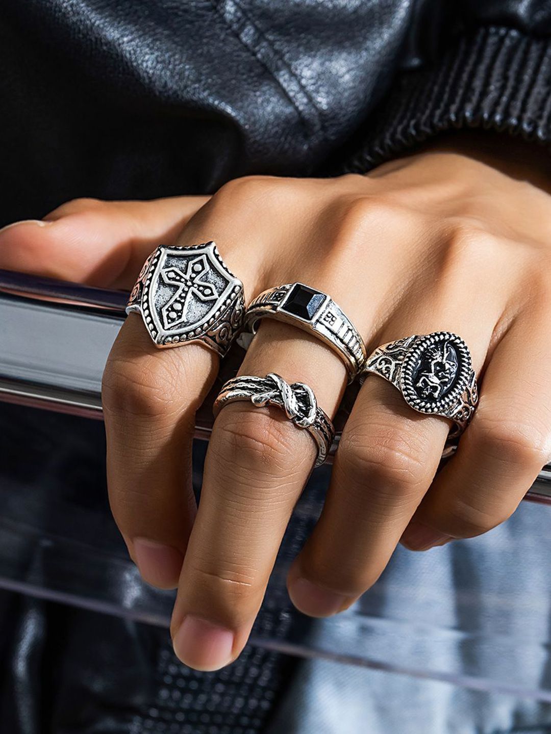 Set Of 4 Silver-Plated Finger Ring