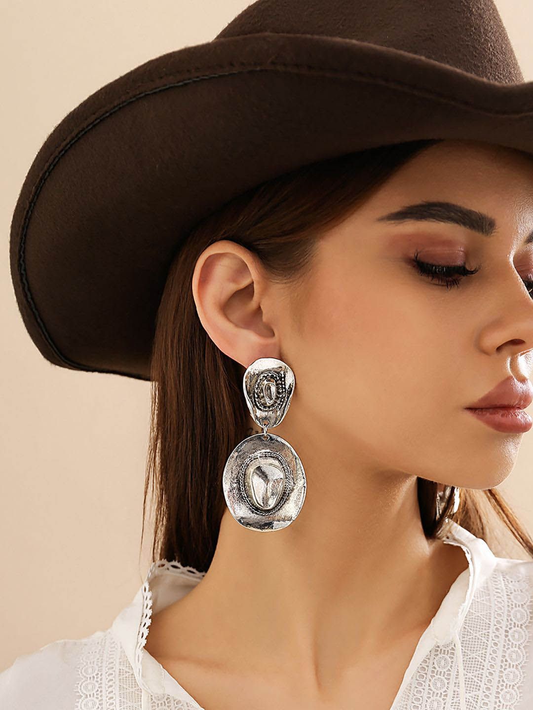 Silver-Plated Oval Chunky Drop Earrings