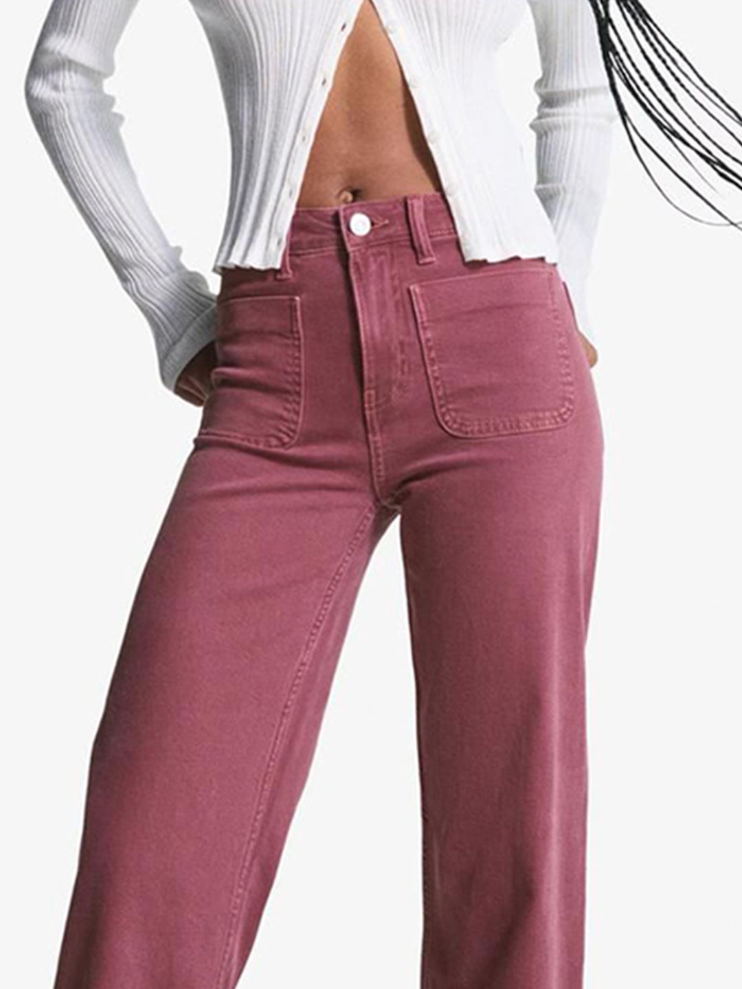 Women Regular Fit Seamless Pockets High-Rise Wide-Leg Cotton Jeans