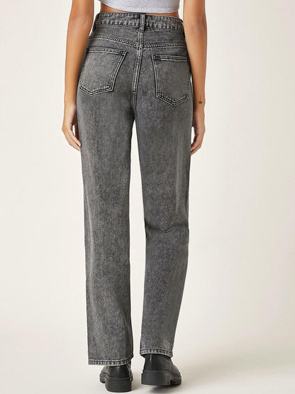 Women Grey Jean Straight Fit High Rise Clean Look Heavy Fade Stretchable Jeans
