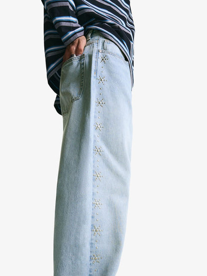 Studded Pure Cotton Baggy Jeans