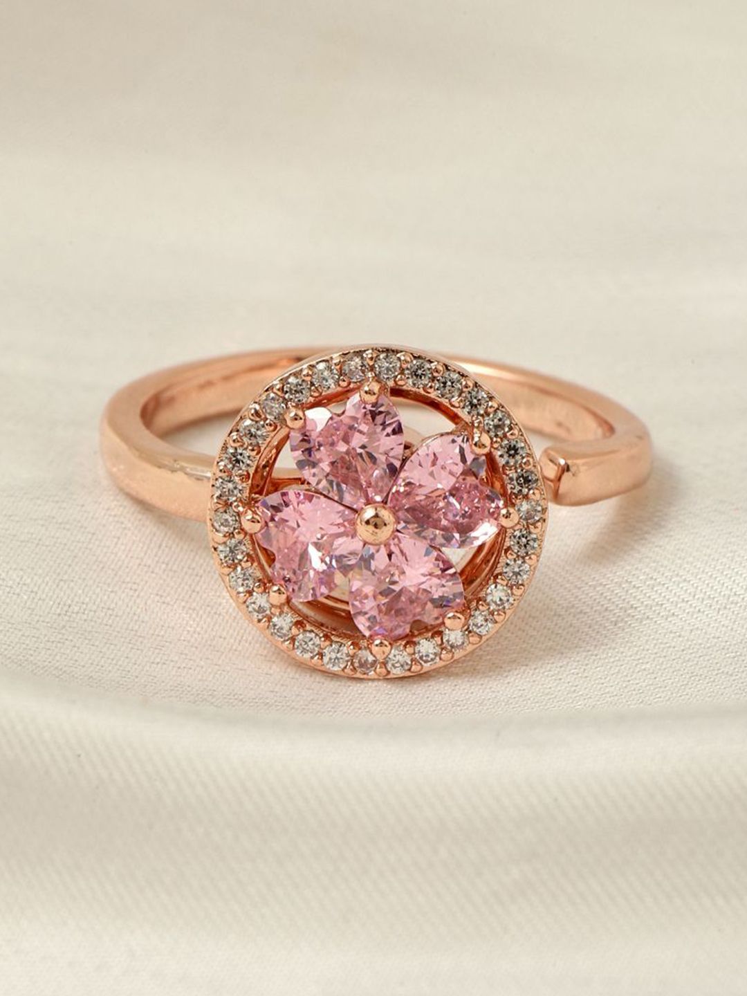 SALTY Pack of 2 Women Esme Crystal Pink Floral Spinner Ring