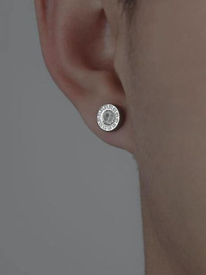 SALTY Men Stainless Steel Stones Studded Circular Studs Earrings