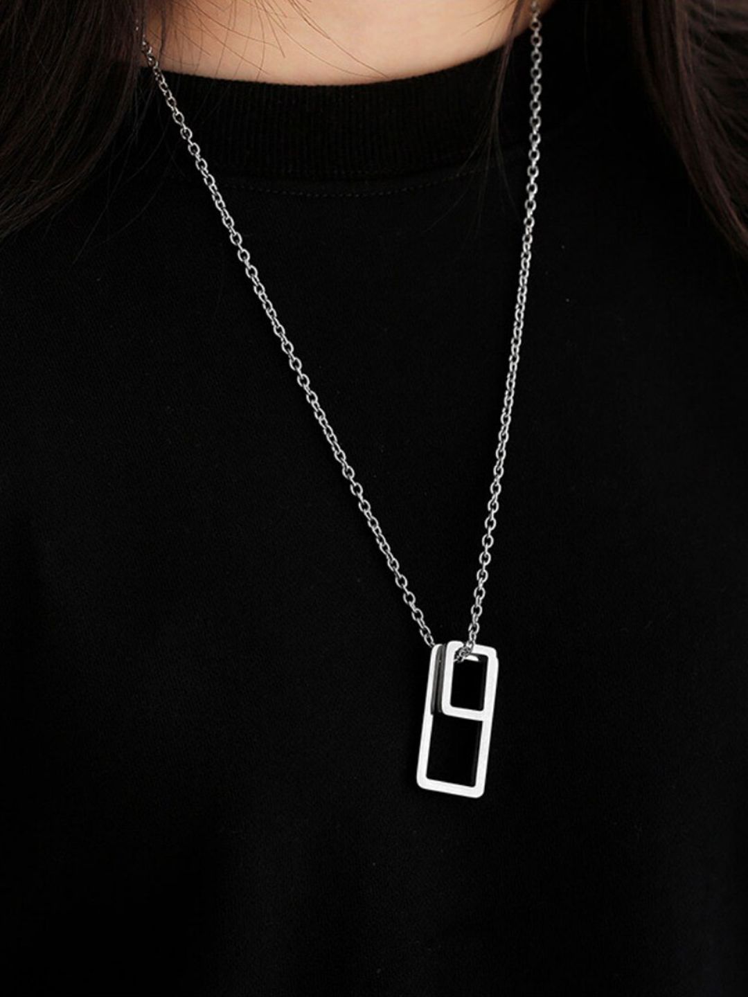 SALTY Men Stainless Steel Architectural Contrast Pendant With Chain