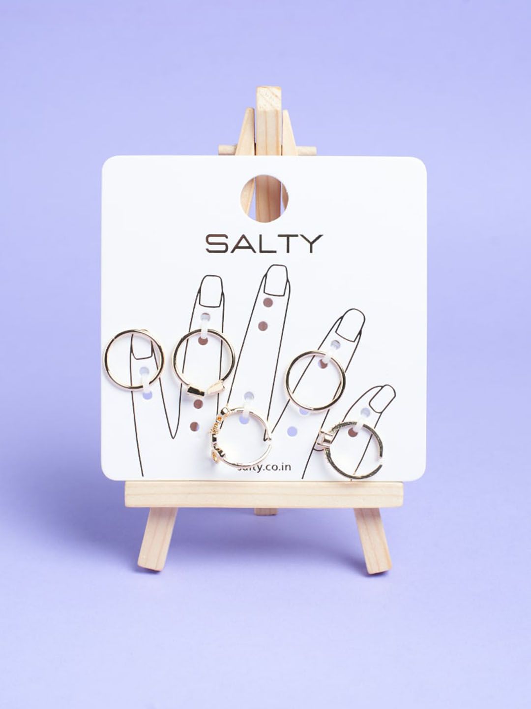 SALTY Set Of 5 Stone Studded Love Detail Alexa Finger Rings