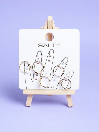 SALTY Set Of 5 Stone Studded Love Detail Alexa Finger Rings