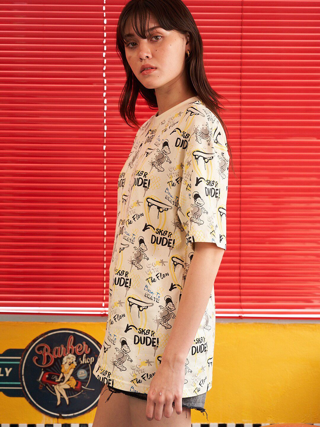 Humour Comic Printed Cotton Oversized T-Shirt