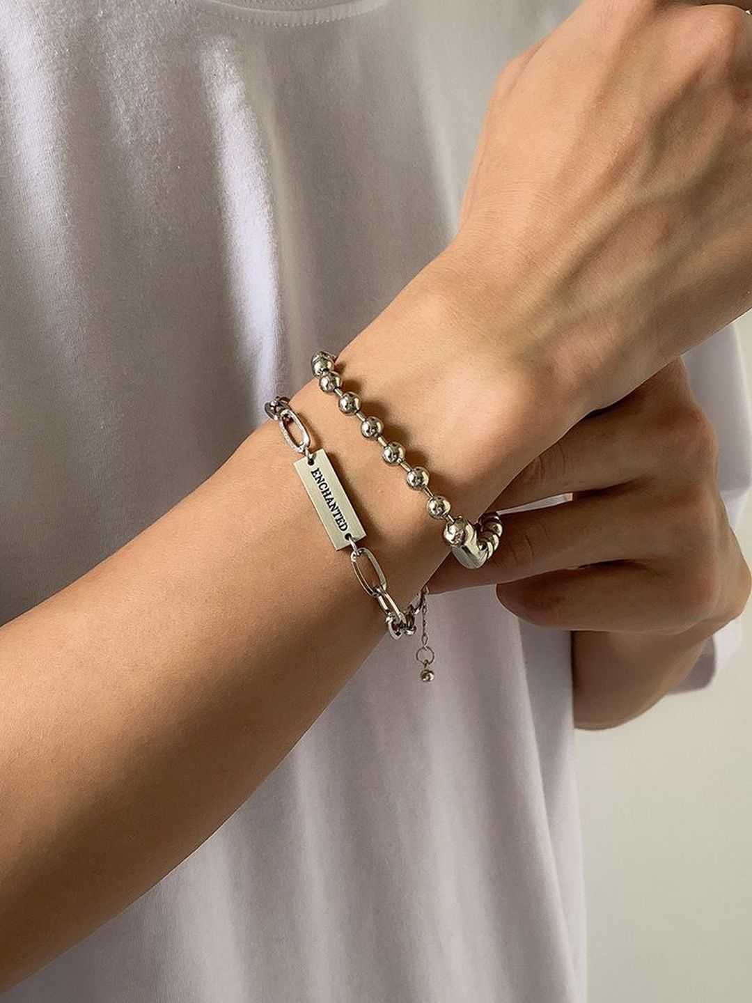 Men 2 Antique Silver-Plated Link Bracelet