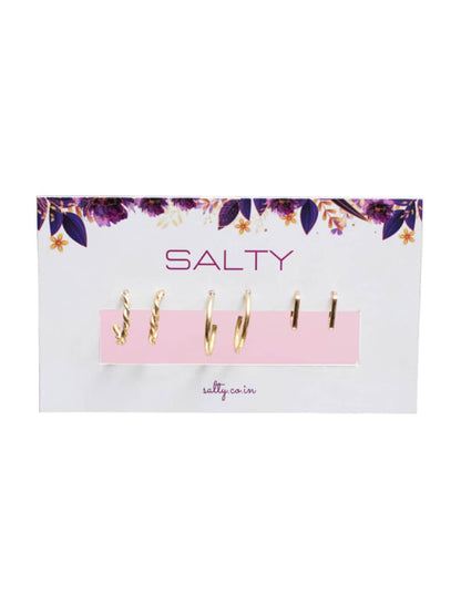SALTY Set Of 3 Contemporary Alloy Studs Earrings