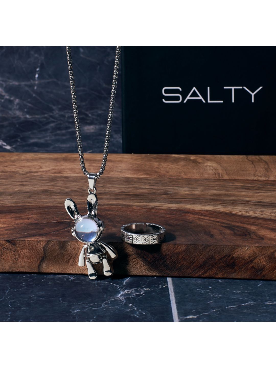 Spaceman Stainless Steel Chain and Cardinal Elegance Ring Combo Jewelry Set
