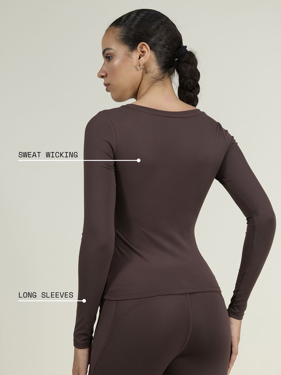 Women Brown Sculpt Scoop Top