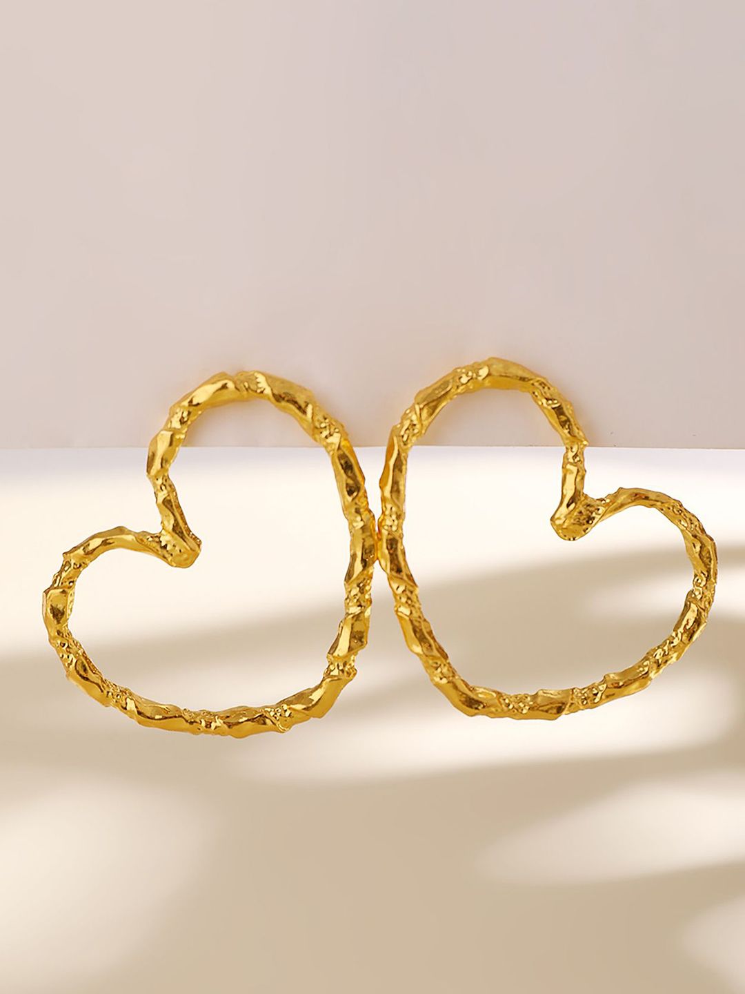 Gold-Plated Heart Shaped Chunky Drop Earrings