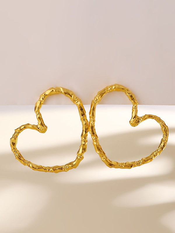 Gold-Plated Heart Shaped Chunky Drop Earrings