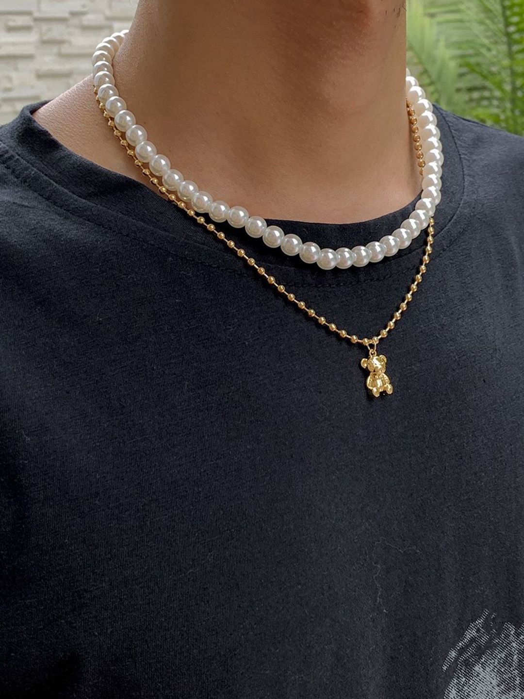 Gold-Plated Artificial Stone Baeded MInimal Necklace