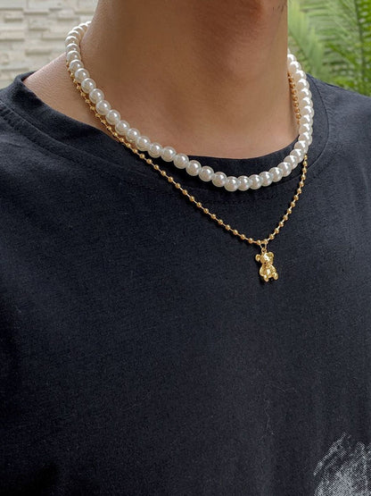 Gold-Plated Artificial Stone Baeded MInimal Necklace