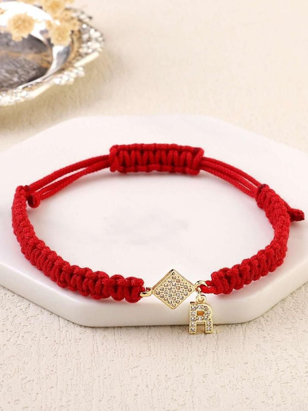 SALTY Women Stainless Steel Stone Studded Alphabet U Wraparound Thread Bracelet