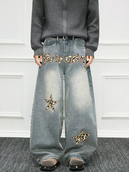 Men Wide Leg Mid-Rise Light Fade Printed Jeans