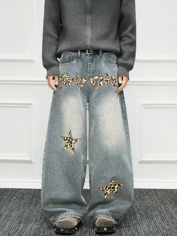 Men Wide Leg Mid-Rise Light Fade Printed Jeans