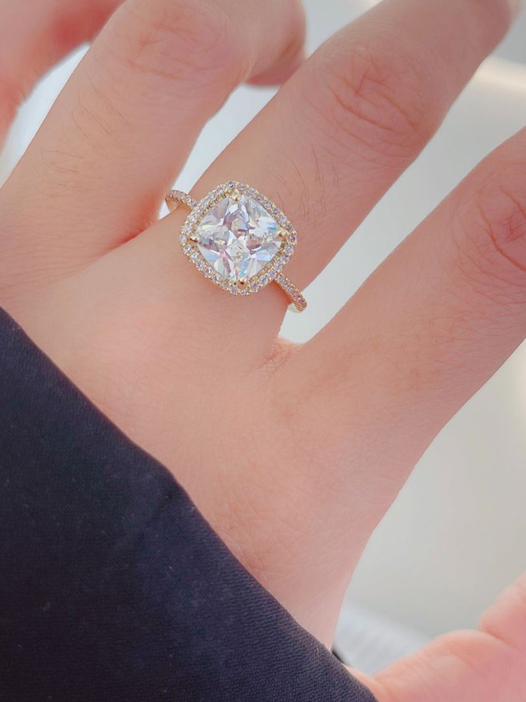 SALTY Gold Shimmering Artificial Stones Studded Cushion-Cut Ring For Women & Girls