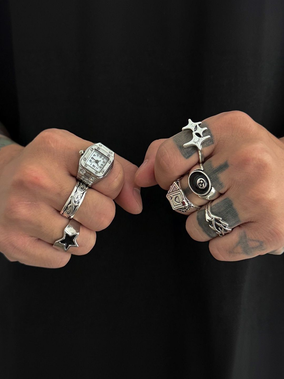 Set of 7 Silver-Plated Finger Ring