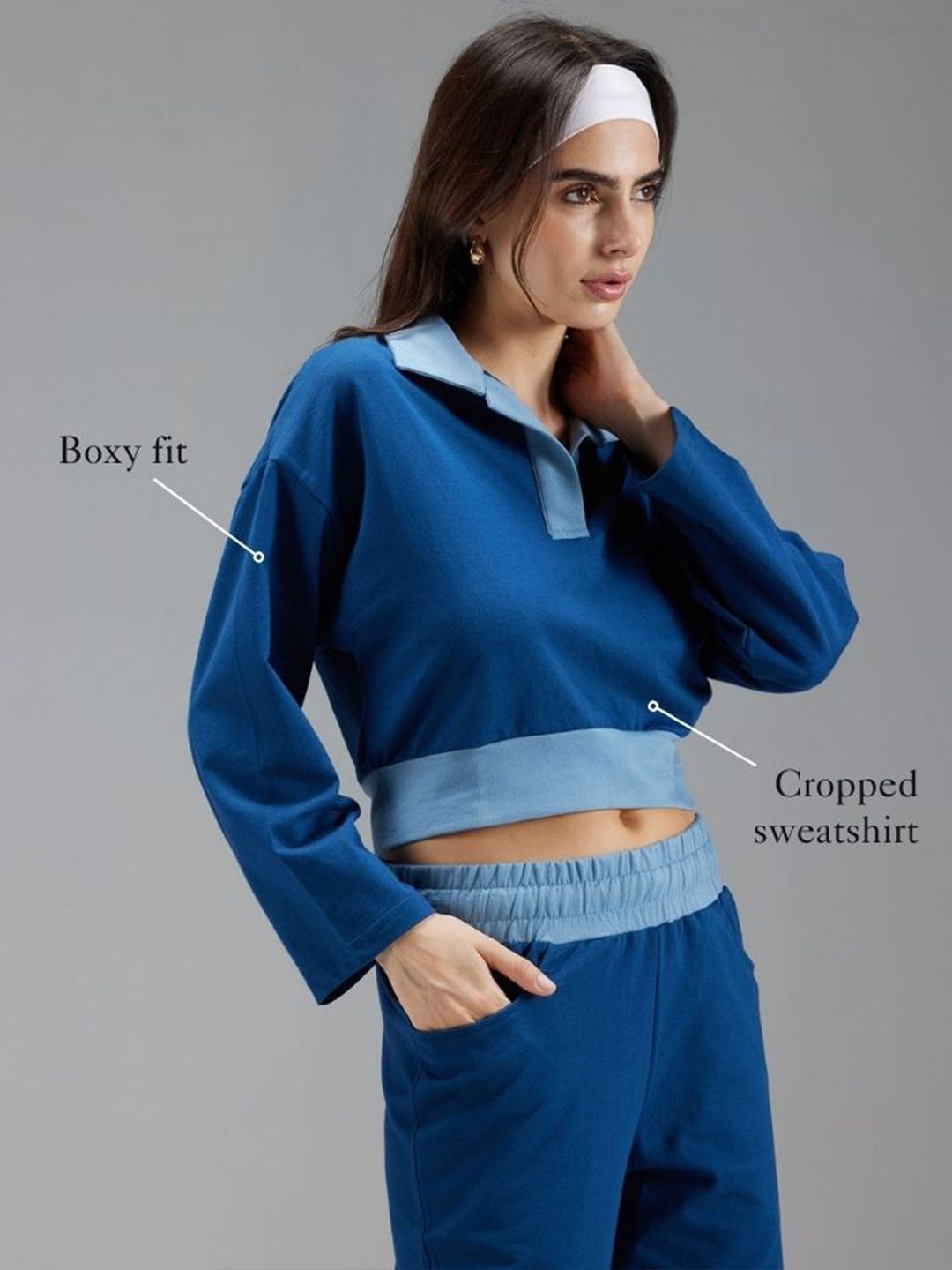 Women Boxy Polo Solid Sweatshirt